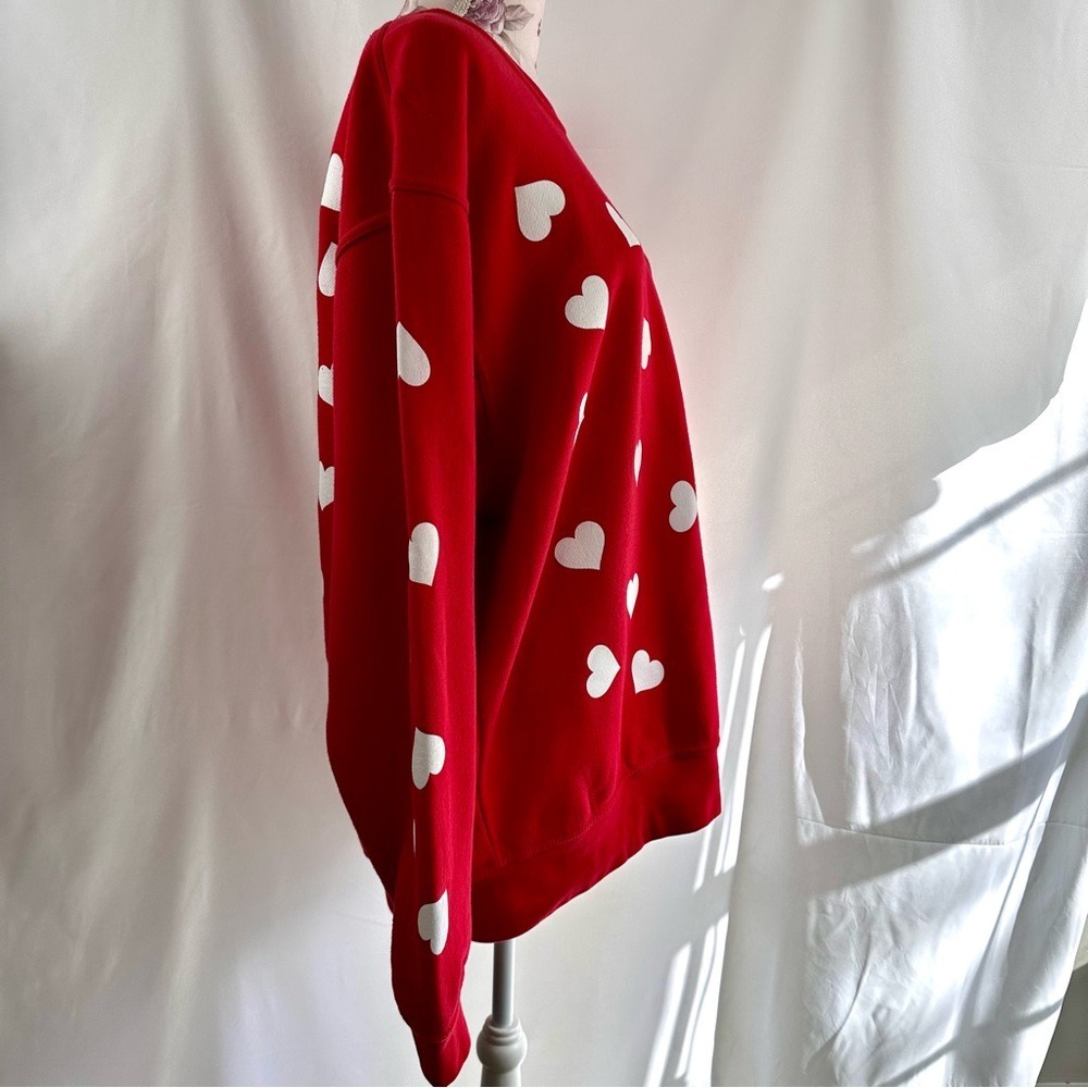 ❤️ Heart Print Sweatshirt Women's XL Red White Maximalist Dopamine Love‎ - Picture 8 of 16